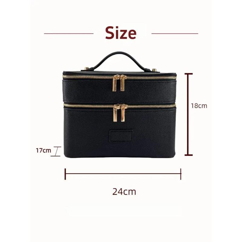 Borsa Cosmetica di Lusso a Doppio Strato di Grande Capacità per Viaggio Manico Superiore Portatile Pelle PU Multi Scomparto Custodia da Toeletta