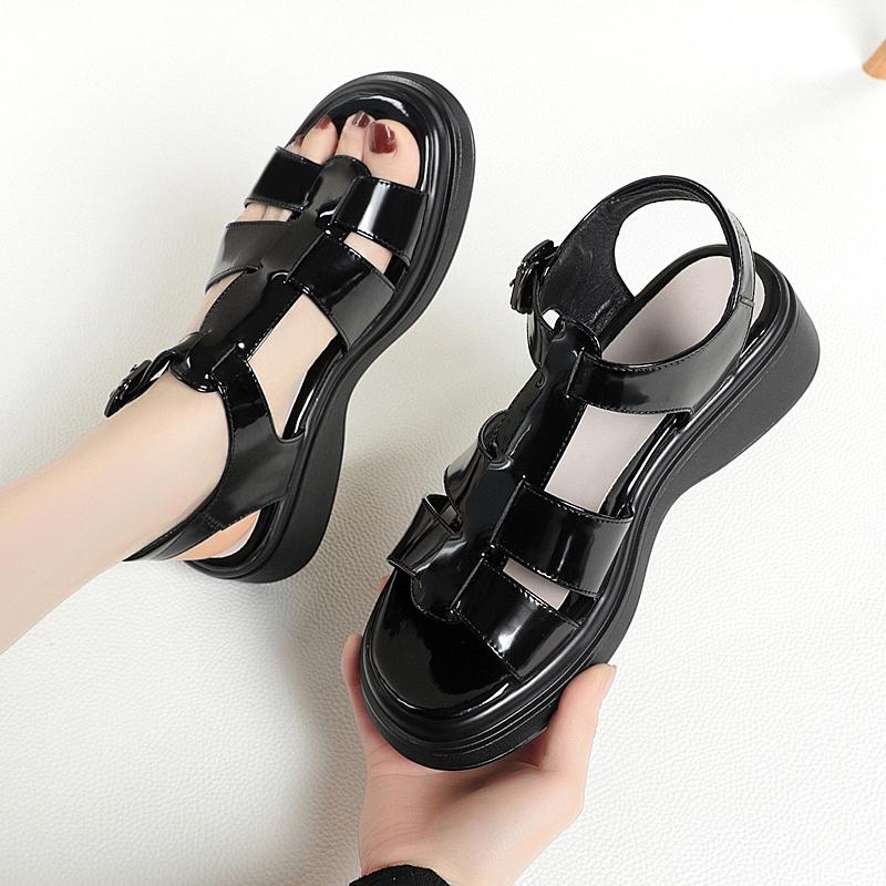 Fashion AIYUQI Women Sandals Summer 2025 New Genuine Leather Wedge Women Sandals Open Toe Roman Sandals Women