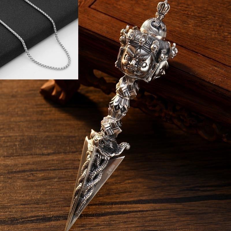 Nowy naszyjnik z wisiorkiem w kształcie moździerza Wadżra dla mężczyzn i kobiet, ze srebra próby 925, retro, z wisiorkiem w kształcie moździerza tłumiącego demony, spersonalizowany, modny, łańcuszek do swetra, wisiorek