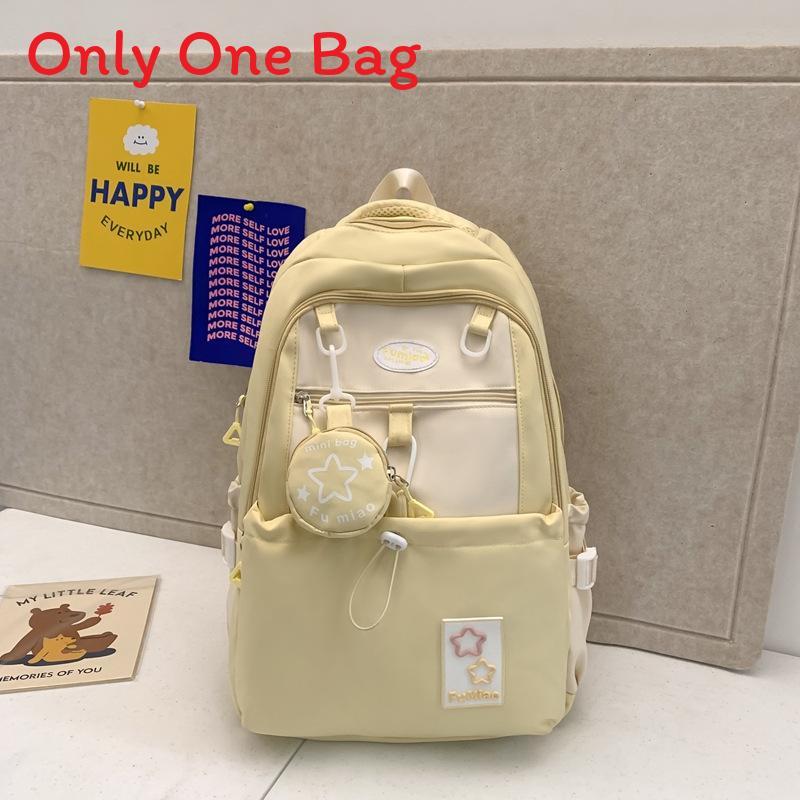 Youth College Style Backpack With Spliced Nylon Material And Features For Schoolgirls