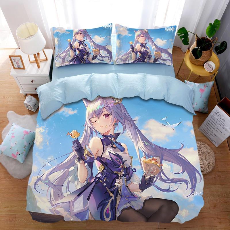 Anime G-Genshin Impact Duvet Cover Pillowcase Anime Girl Bedding Set Adult Boy Teen Children Bedroom Decoration Queen King Size