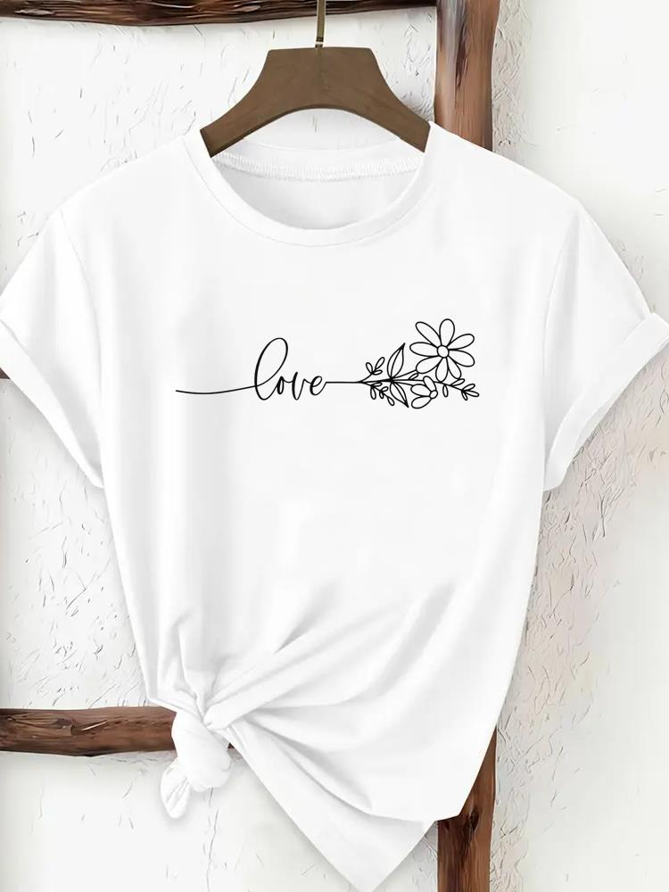 (Asian Size) Tee Print Fashion Top Women Clothing T Shirt Love Letter Style Trend Cute Woman Female Short Sleeve Graphic T-shirts