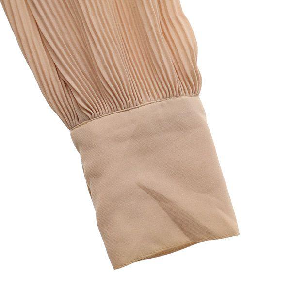 Mila Owen Long Sleeve Pleated Long Dress Beige Women Used