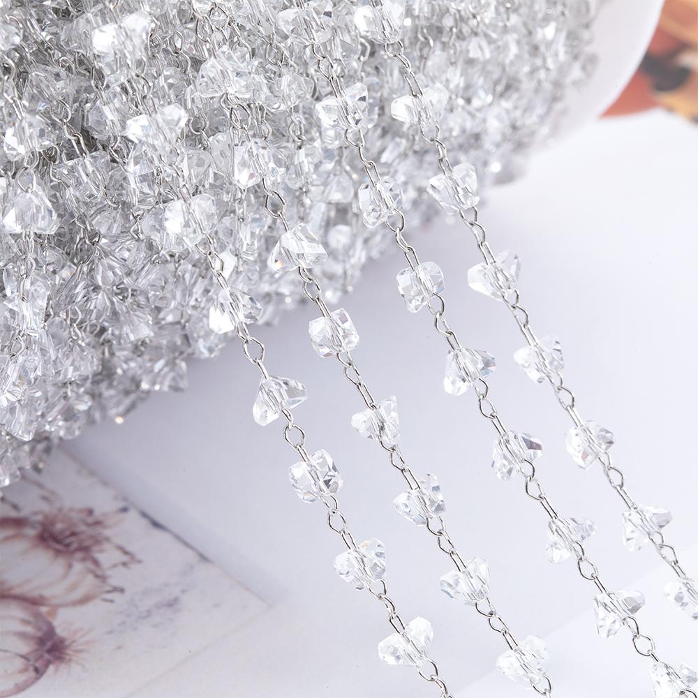 

1M Transparent Grave Crystal Stone Beads Copper Chain Irregular Triangle Steel Color Chain DIY Necklace Bracelet Jewelry Making 1meter
