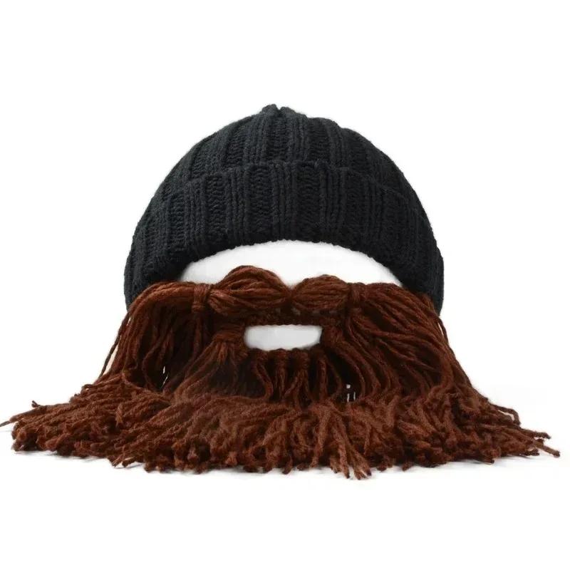 Funny Handmade Winter Wool Mustache Knitted Hats Pirate Face Mask Wig Beard Beanies Bonnet Caps