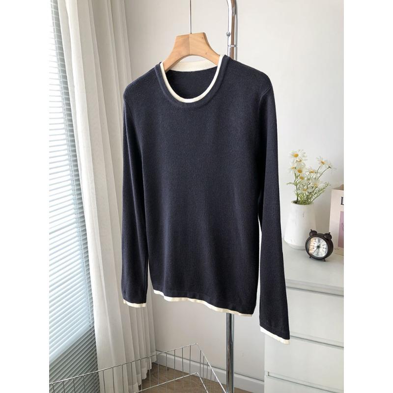 

2024 осень-зима круглый вырез поддельный двухсекционный свитер женский тонкий шерстяной трикотажный внутренний низ рубашки топ One Size