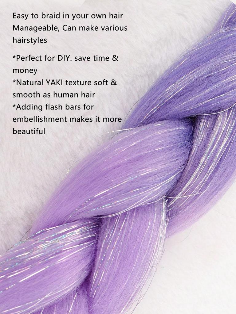 24 polegadas sintético trança cabelo mix tinsel glitter roxo claro roxo sintético extensões de cabelo jumbo tranças 1pc