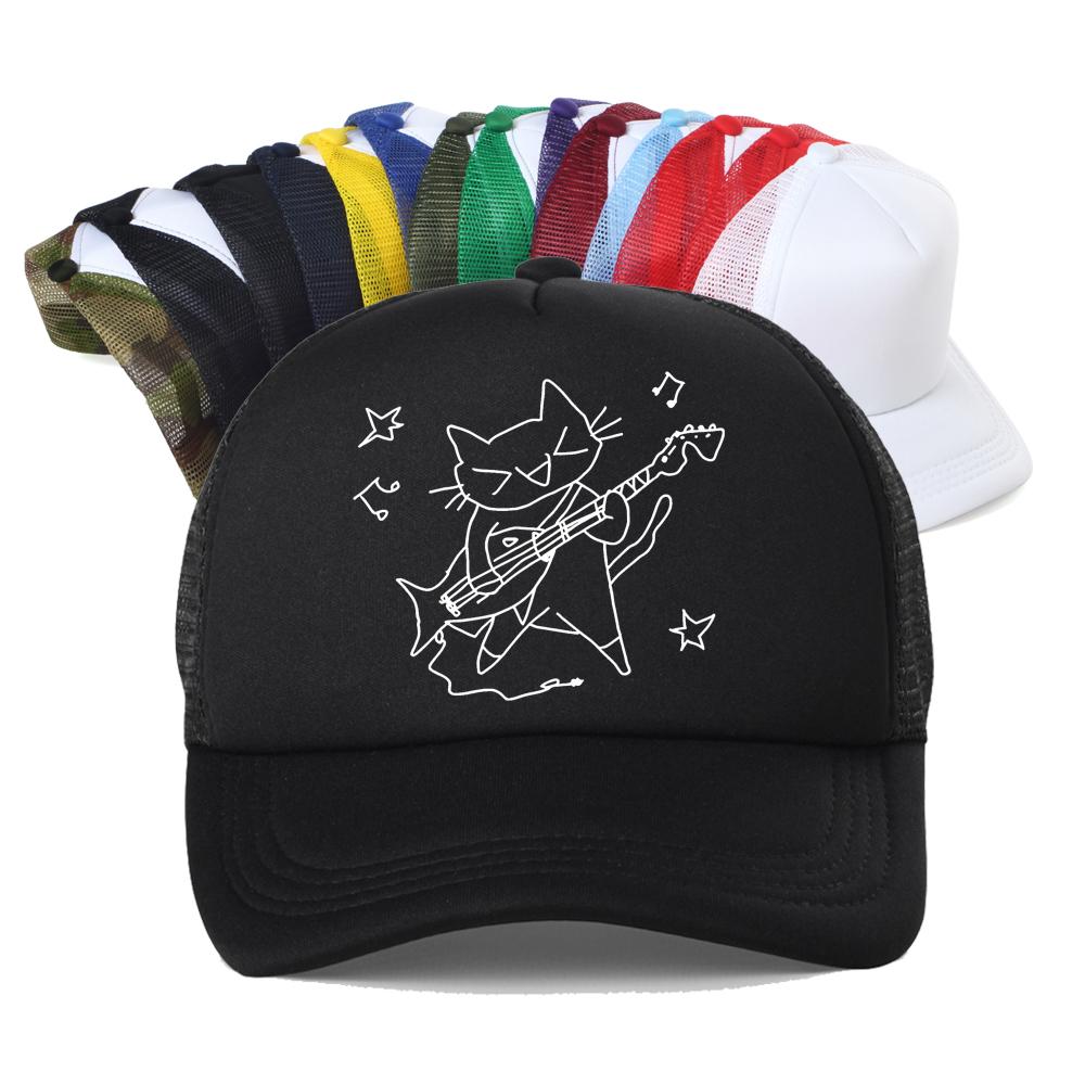 Music Is My Life Cat Graphic Baseball Cap Unisex Summer Fashion Visor Outdoor Adjustable Mesh Breathable Trucker Hat