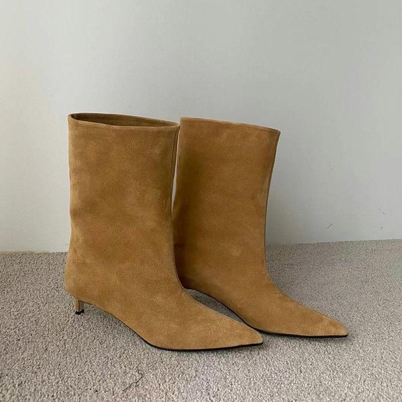 2025 podzim a zima nové retro špičaté kozačky střední délky dámské matné kozačky se širokou holení všestranné westernové kovbojské kozačky krátké kozačky dámské