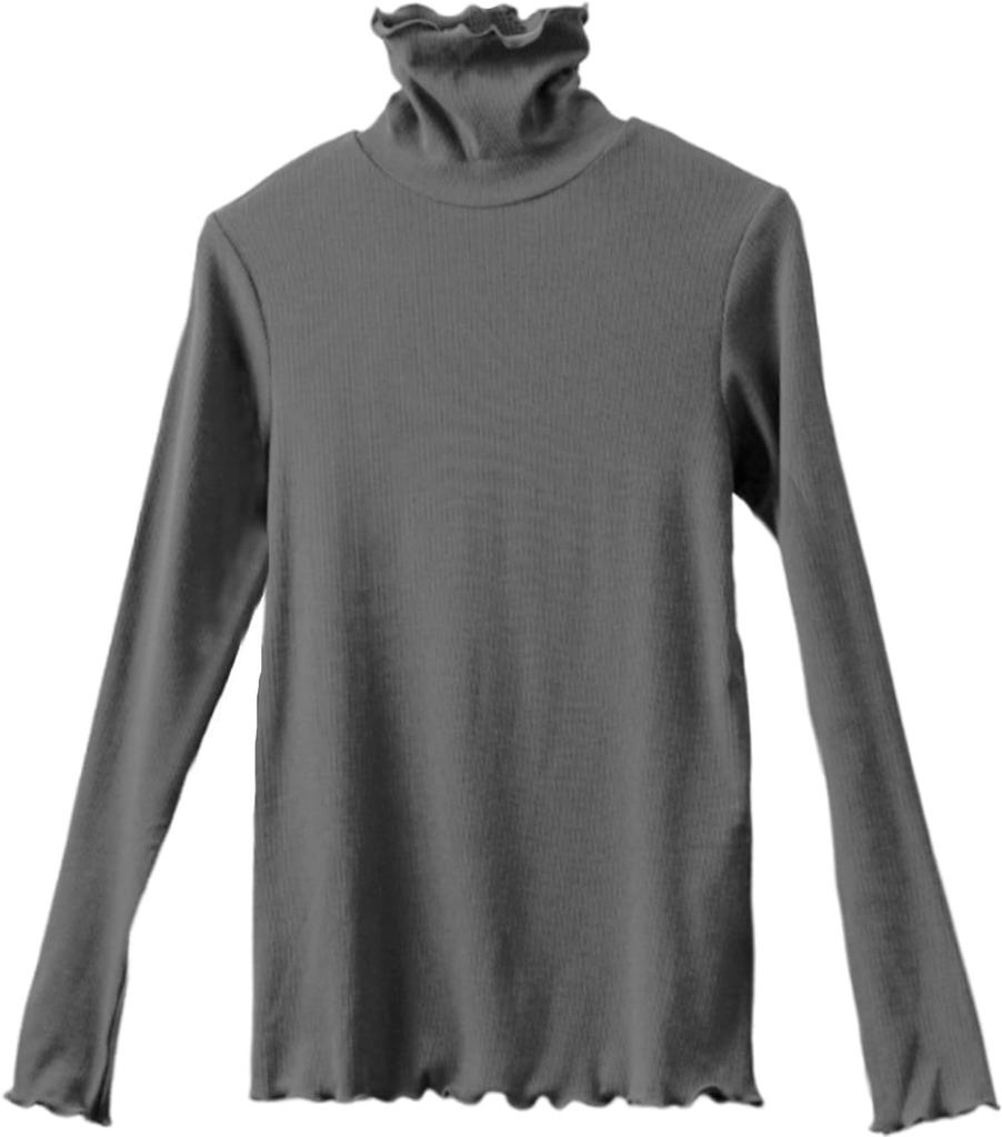 J.STORE Women's Ribbed Neck Pullover, Cute Long Sleeve High Neck Undershirt, Warm and Warm, 4A-J03 GYL