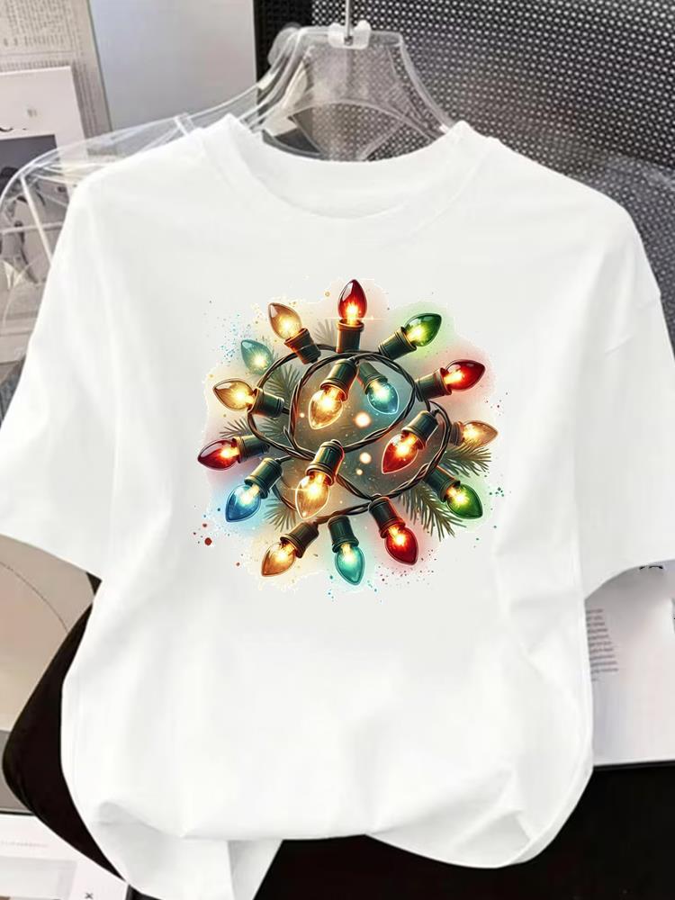 (Asian Size) Tree Cute 90s O-neck T Shirt Short Sleeve T-shirts Merry Christmas Fashion Women's Top Print Casual New Year Clothing Graphic Tee