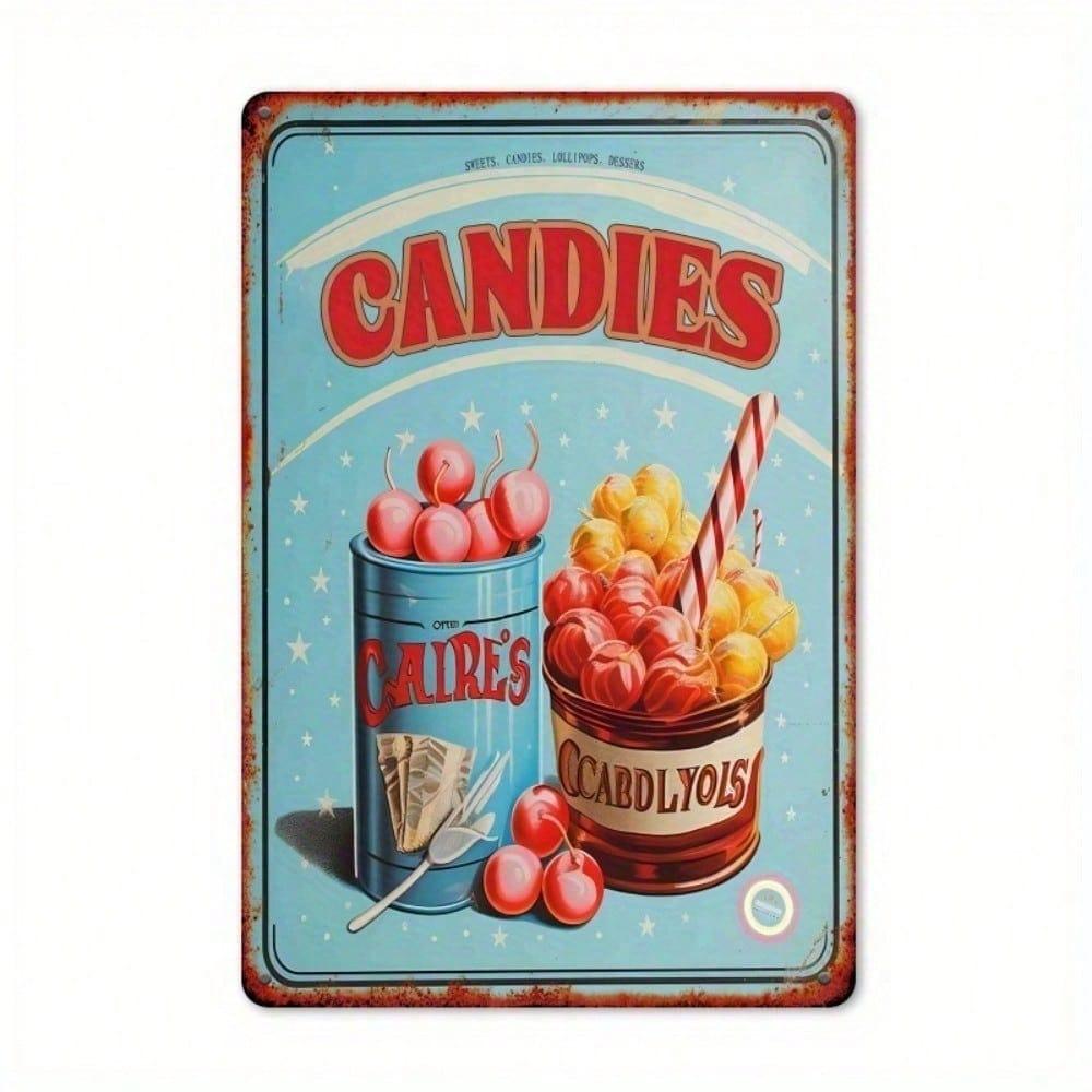 1pc Vintage Candy Jar Metal Wall Sign Rustic Blue Iron Retro Decor Unframed Weatherproof
