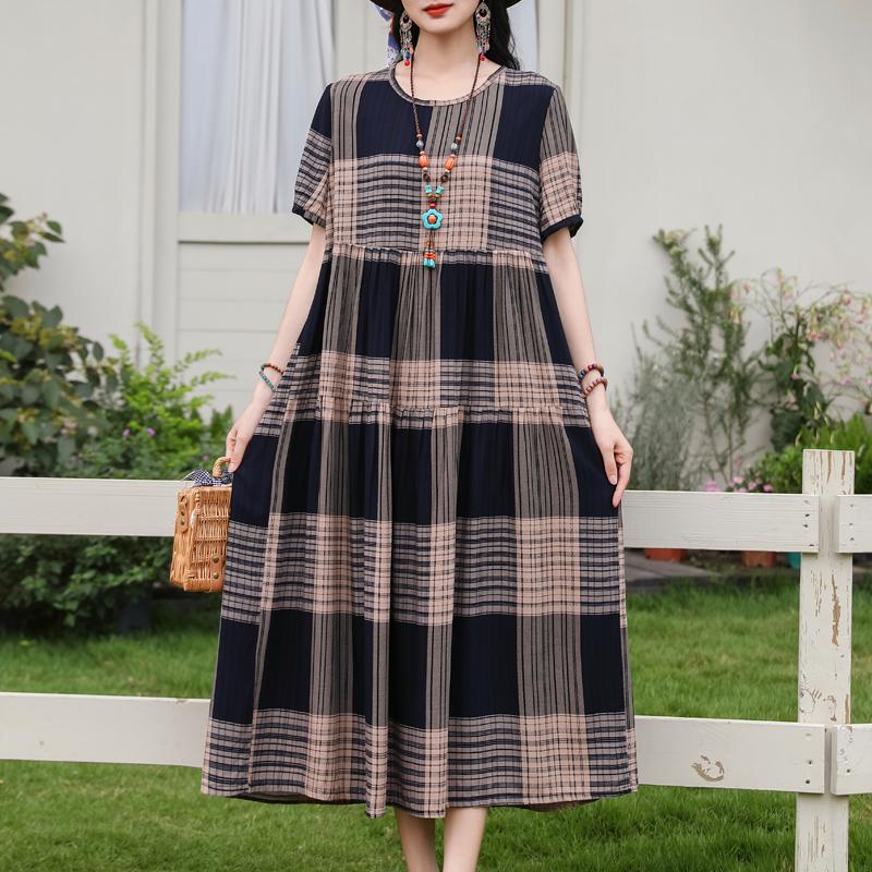 Women's Boho Print Maxi Dress, Loose Casual Short Sleeve Summer Dress (XL-5XL)