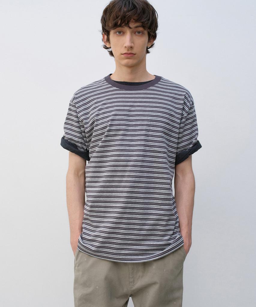 INSILENCE Striped Pocket T-Shirt Melange Grey