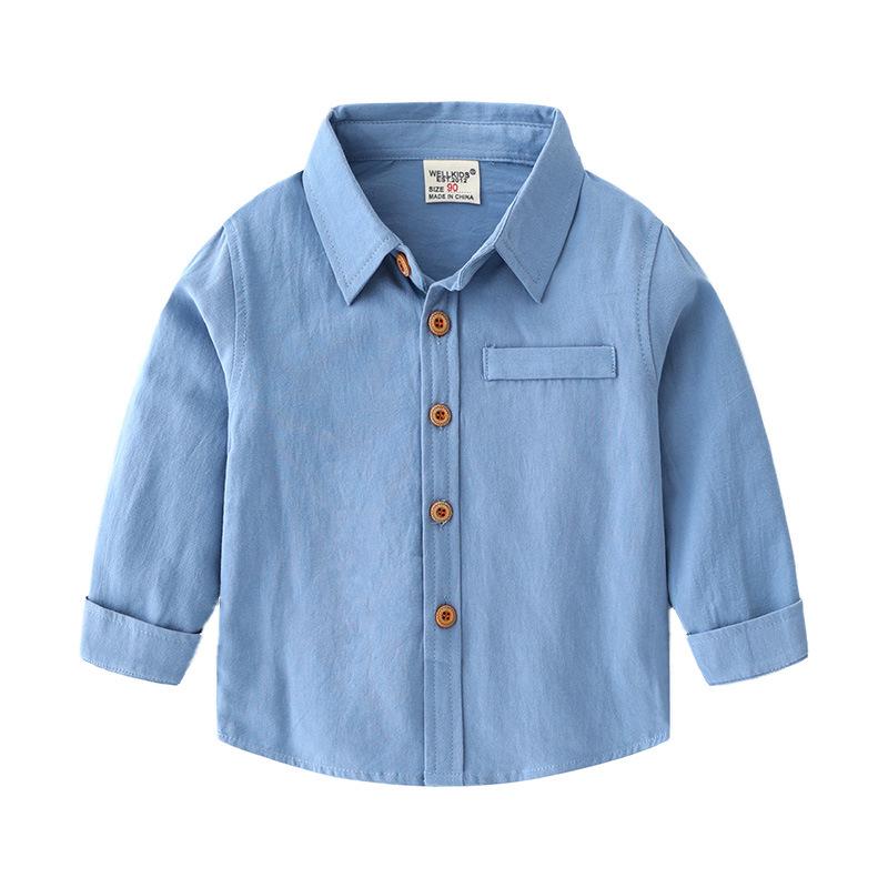 2024 Children's Clothing New Long-sleeved Children's Shirt Solid Color Boys' Shirt Backing Korean Version Top