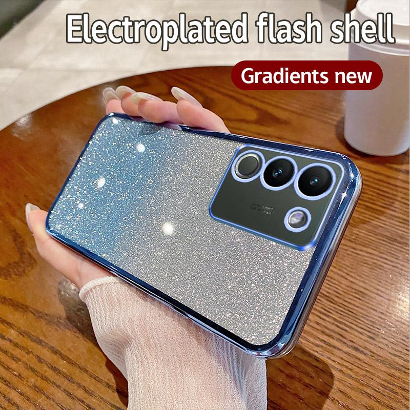 For Vivo Y200 5G Case Vivo V30e Global Phone Case Shiny Glitter Plating Silicone Camera Lens Soft Back Cover