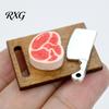 Mini Steak And Knife Set 3Pcs/Set Cutting Board, Tiny Board Cleaver Steak, Doll Miniature Kitchen Counter Accessories Mansion Accessories, Realistic