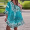 Women's Spring Fashion V-neck National Style Print Loose Smock Dress