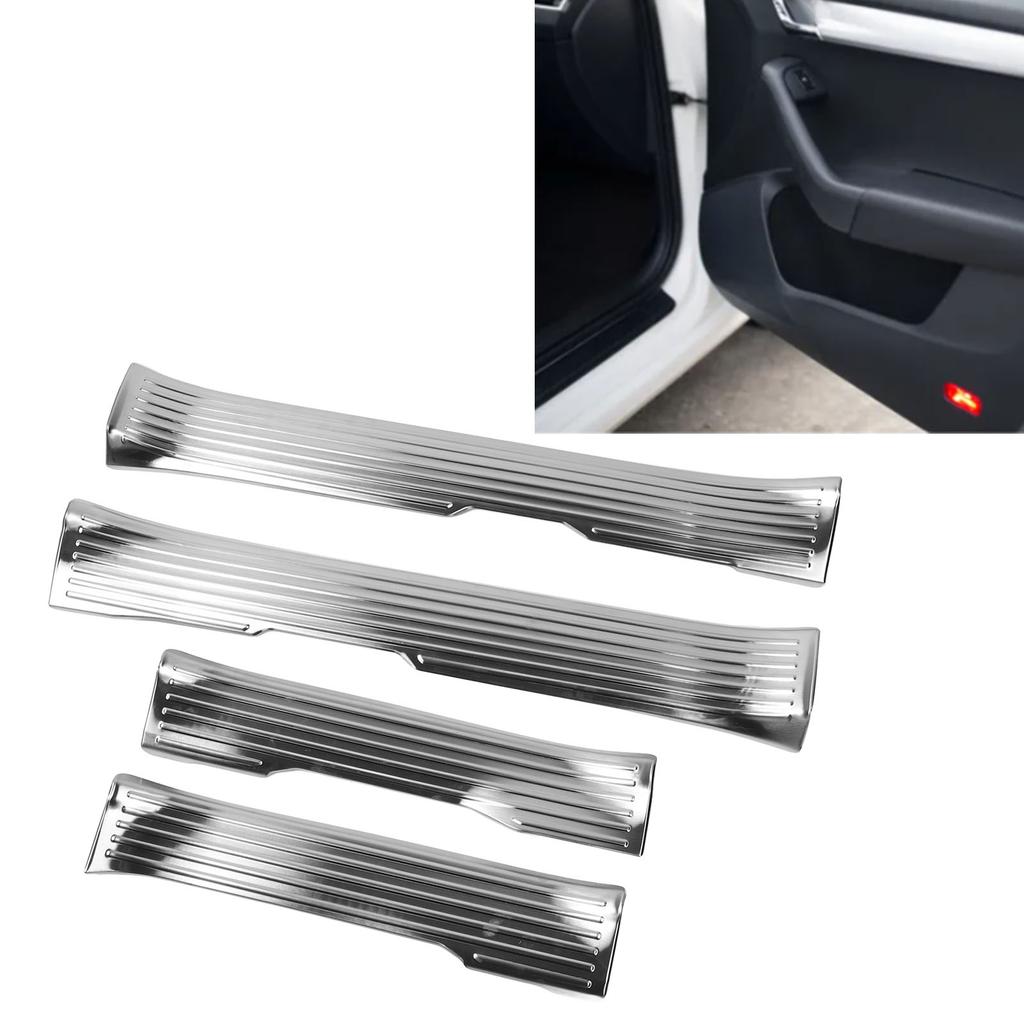 4PCS Door Sill Scuff Plate Guard Protector Trim Stainless Steel Polished Self Adhesive for 2024