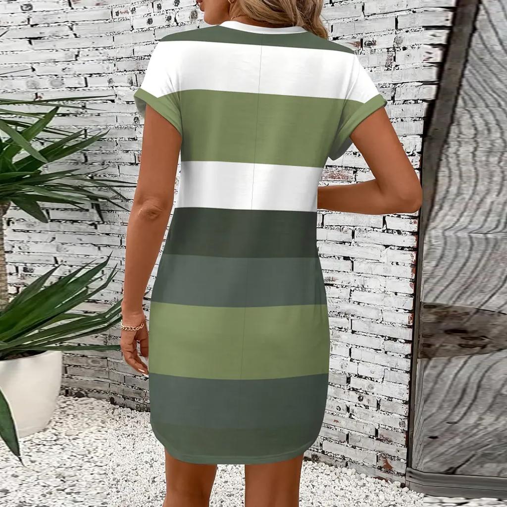 Women's Fashion Casual Contrast Color Round Neck Milk Silk Pullover Dress
