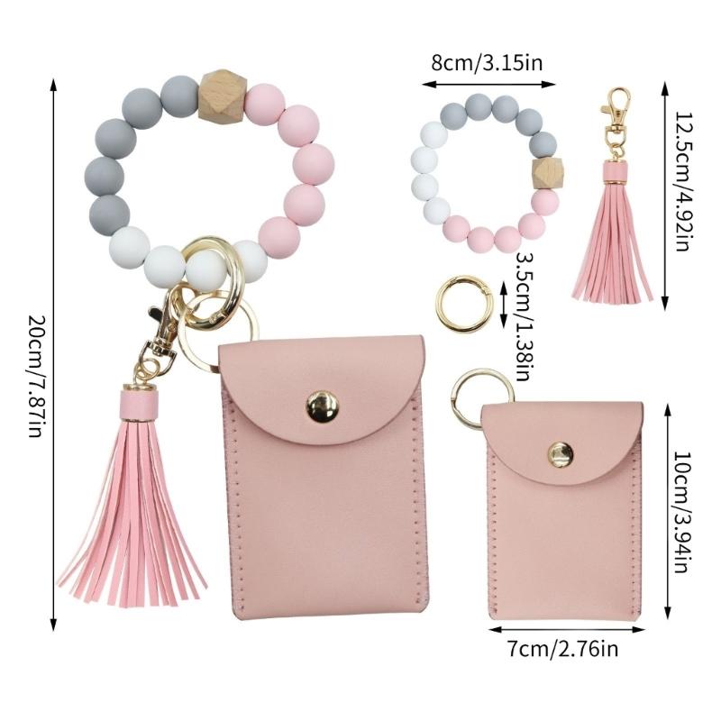 Fashionable Silicone Beaded Keychain with Tassels Coin Purse Charm Keyring Pendant Keyring Gift for Sisters and Mothers
