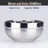 Large Double-Layer Insulated Stainless Steel Bowl with Lid - Anti-Scald, Anti-Drop, for Children and Adults, Ideal for Rice and Soup.