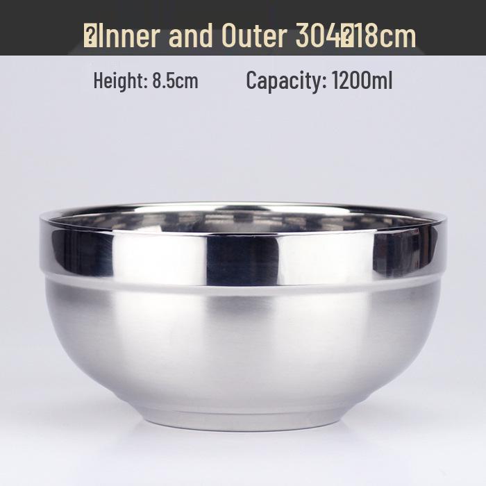 Large Double-Layer Insulated Stainless Steel Bowl with Lid - Anti-Scald, Anti-Drop, for Children and Adults, Ideal for Rice and Soup.