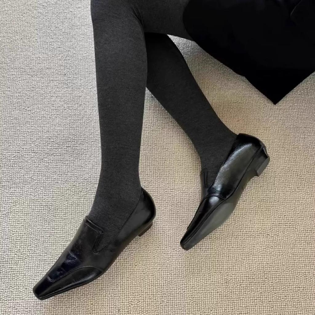 Cowhide Version~ Genuine Leather Small Square Head Low Heel Women's Muller Shoes Versatile Temperament Leather Shoes Mary Jane Commuter Single Shoes W