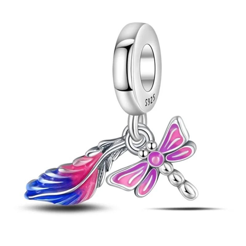 New 925 Silver Spring Collection Butterfly Peacock Dragonfly Dangle Charms for Women DIY Jewelry Gifts