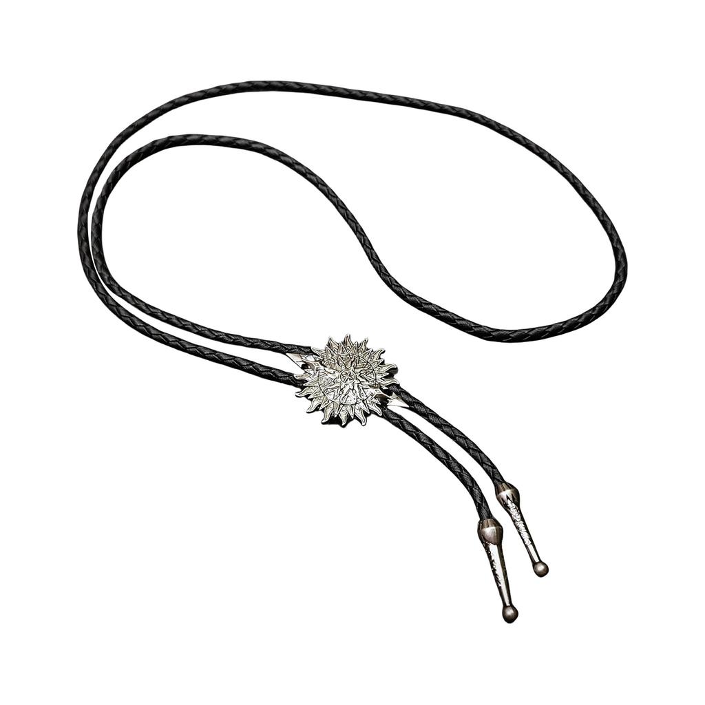 Vintage Metal Pendant Bolo Tie Cowboy Costume Accessory for Men Western Rodeos Necktie Necklace with Faux Leather Cord