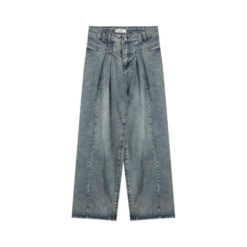 Retro High Waist Jeans for Women Spring and Autumn All-Match Small Loose-Fitting Mopping Pants Straight-Leg Wide-Leg Pants Trousers