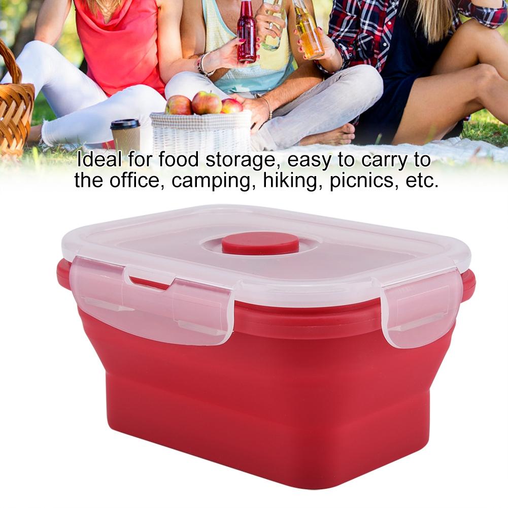 350ml Rectangle Silicone Bento Box Collapsible Lunch Box Microwave Food Container (Red)