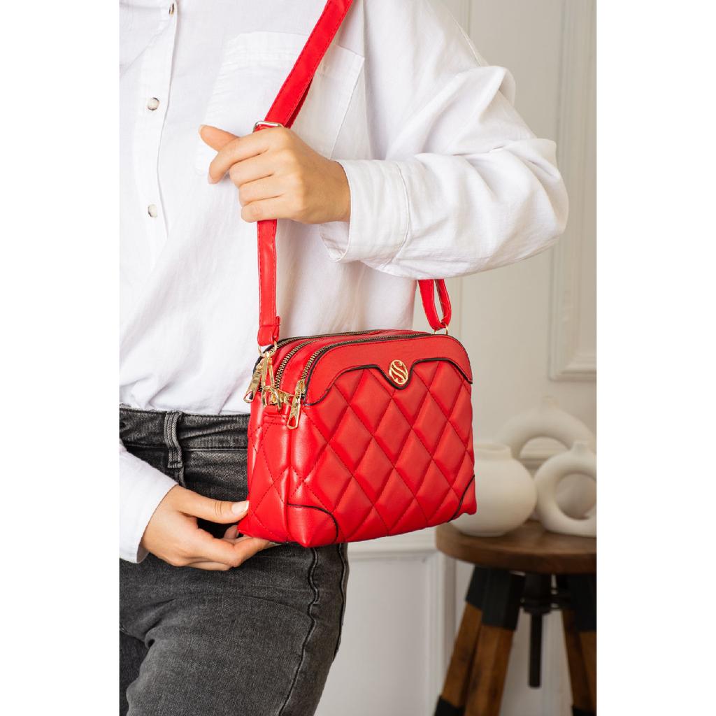 Verstellbare Schulter- und Umhängetasche für Damen mit Kreuzriemen und 4 Fächern