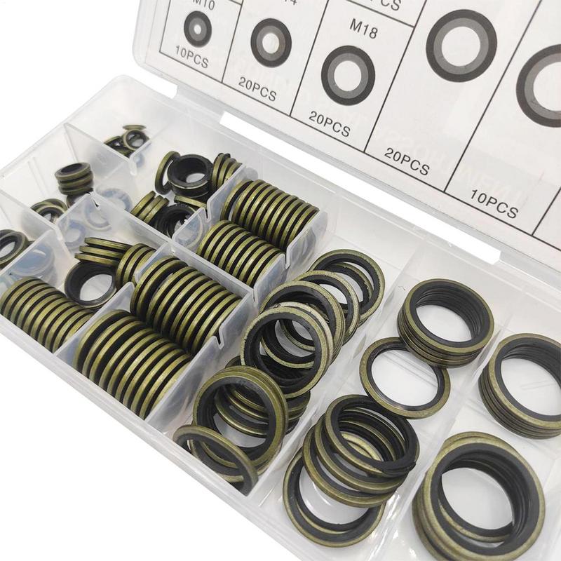 Metal Bonded Sealing Washer 150X Oil Pipe Washer Seal Gasket Multifunction Metal Crush Ring Set Auto Repair Set Wear-Resistant