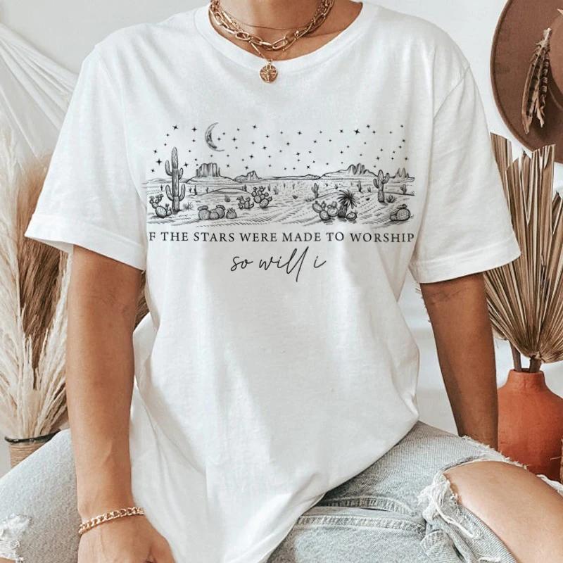 Westliche Wüste Psalm Bibelvers T-Shirt Vintage Kurzarm Gott Anbetung T-Shirt Jesus Glaube Tees Damen Christliche Oberteile Bekleidung