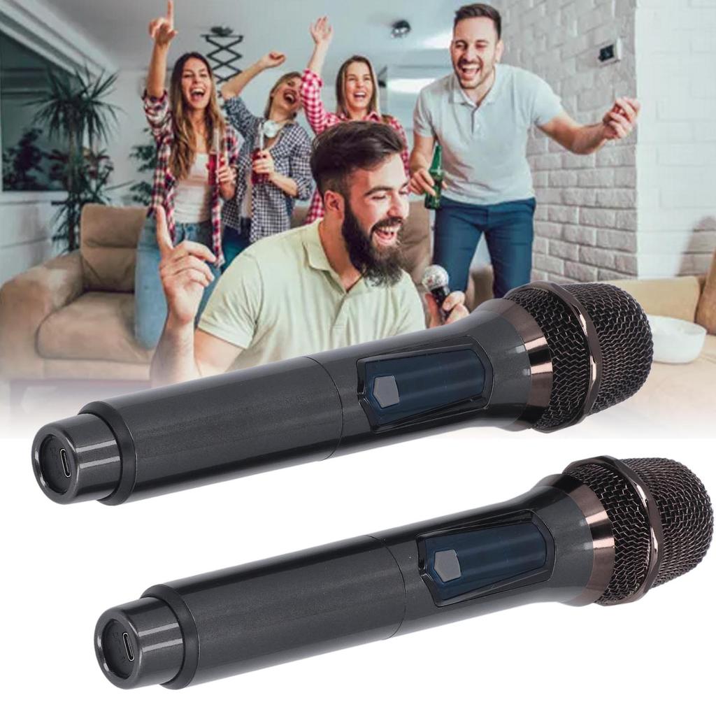 2PCS Wireless Microphones with Receiver LED Screen Handheld Moving Coil Mic Set for Karaoke Meeting 