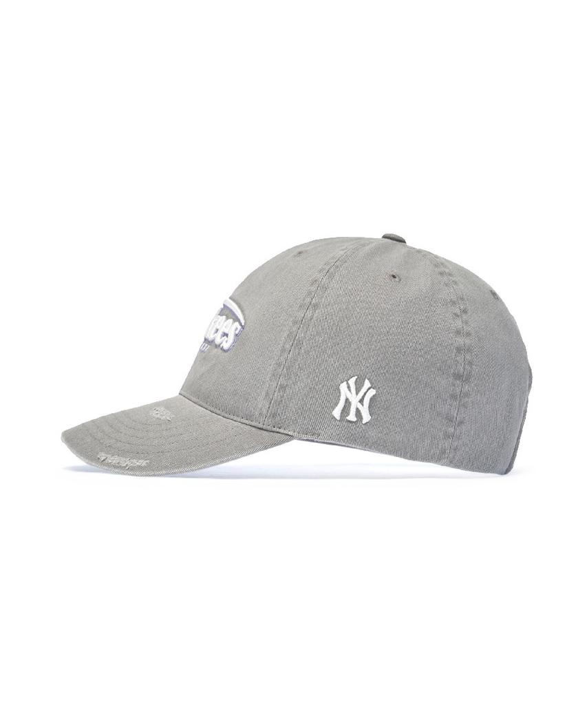 Emelbi Vintage Damaged Curve Logo Unstructured Ball Cap Ny (Grey)