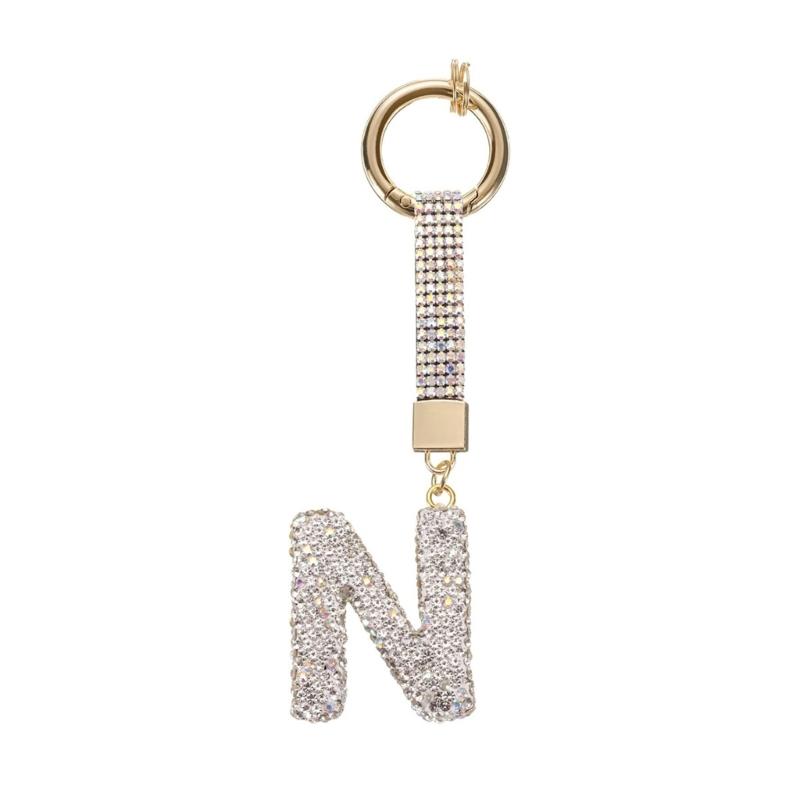 Elegant Rhinestones Studded Keychain Featuring Initial Letters, Lightweight Alloy Gift for Students and Professionals