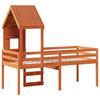 High Bed with Roof Wax Brown 90x200 cm Solid Pine Wood