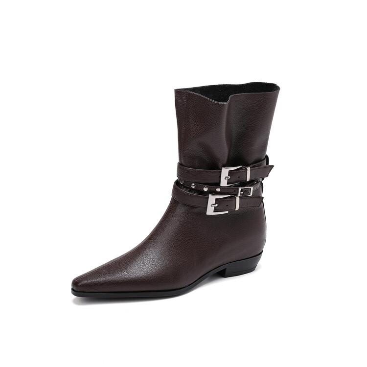 Fashion New Autumn Winter Split Leather Women Boots Fashion Belt Buckle Western Boots for Women Thick Heel Short Boots Height Increasing