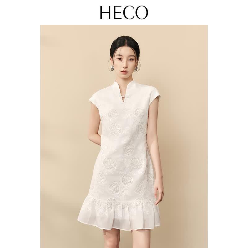 HECO New Chinese Style Rose Embroidered Mesh Dress L