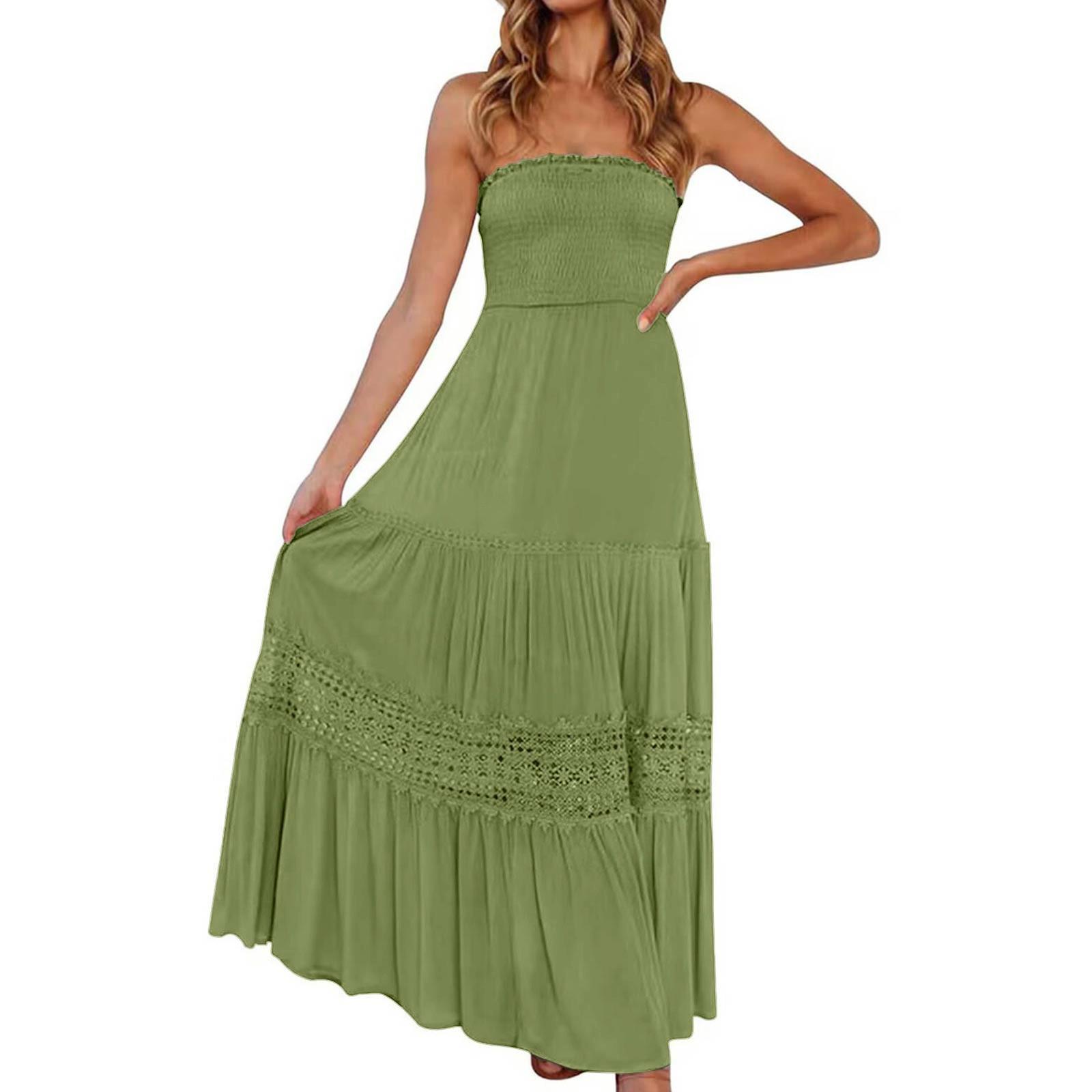 

Women s Solid Color Sheath Long Sleeveless Vintage Bohemian Waist Dresses XXL