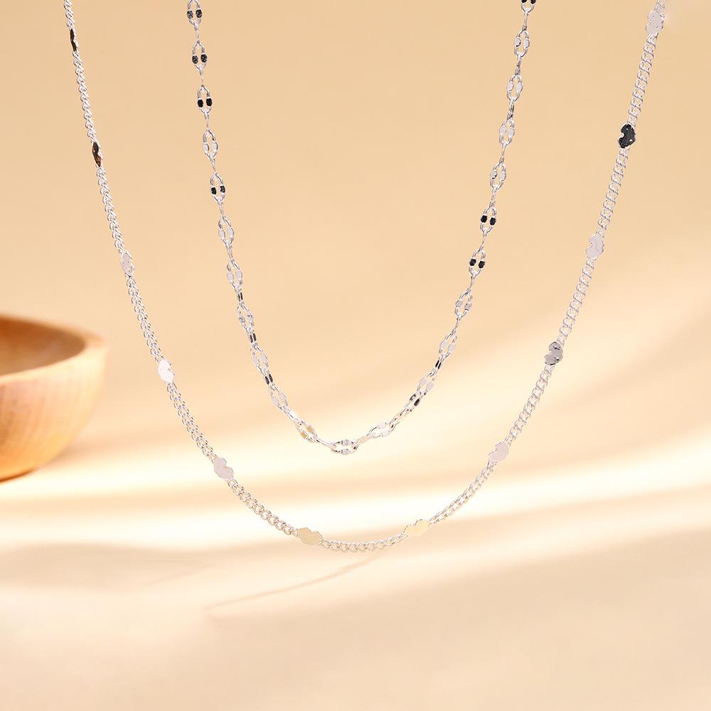 Shining Double-Layer Love Necklace With Ol Temperament Heart-Shaped Sparkling Lip Chain Collarbone Chain