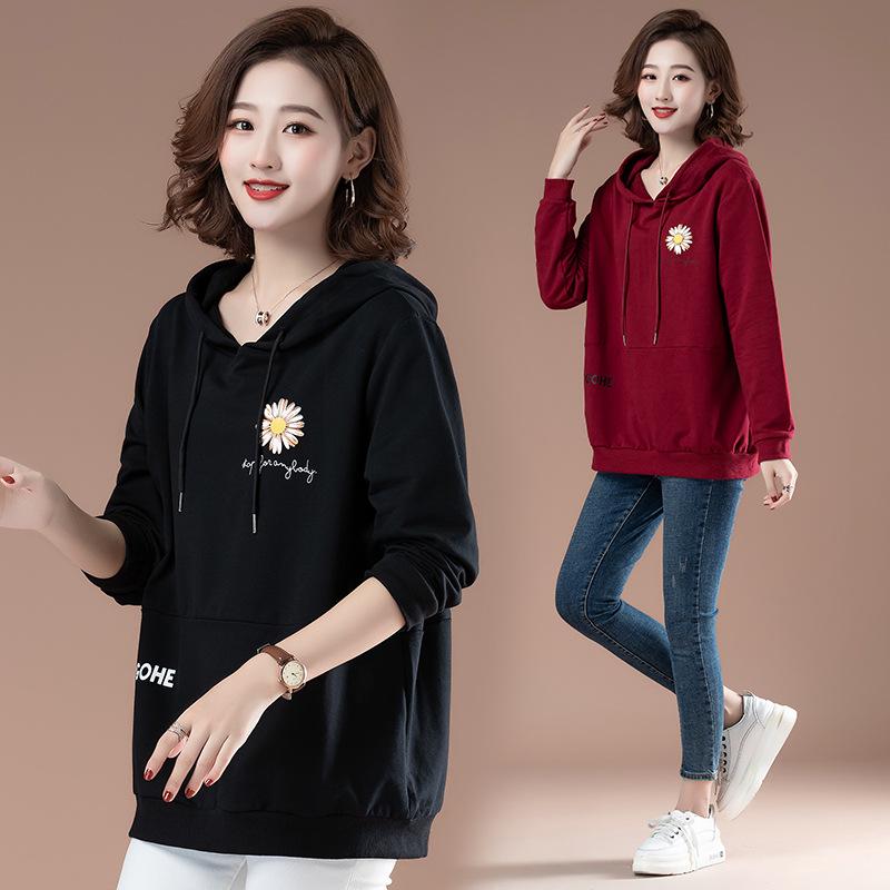 Women's Plus Velvet Hooded Sweatshirt: 2025 Autumn/Winter Loose Fit for Middle-Aged Moms (40+).