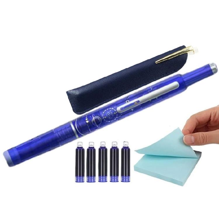 Press Fountain Pen with 5 Inks Cartridges 0.38mm Fine Tip Retractable Inks Pen Fountain Pen for Student Women Men