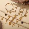 Vintage seaside style DIY freshwater pearl pendant bracelet stainless steel gold-plated ceramic pendant necklace female