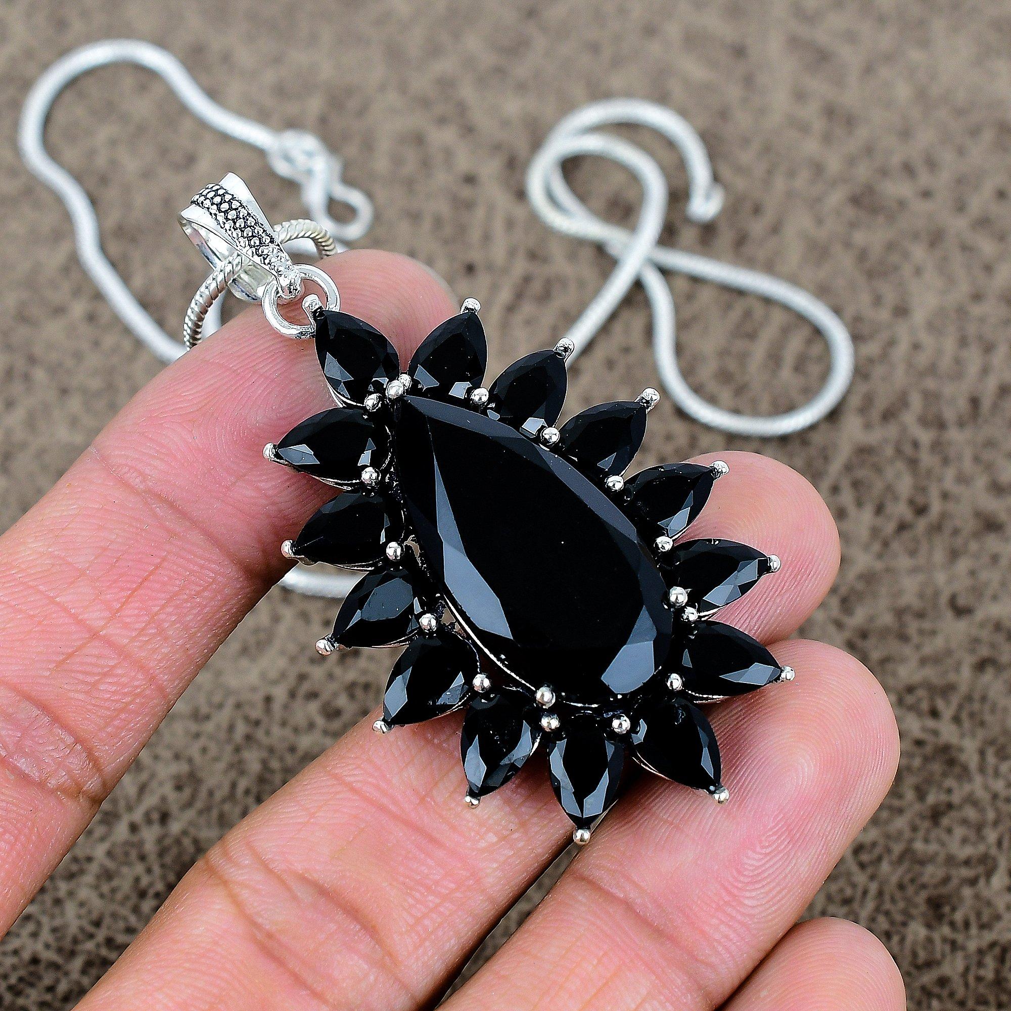 

Black Spinel Gemstone Handmade 925 Sterling Silver Jewelry Pendant 2.48 KKG-291