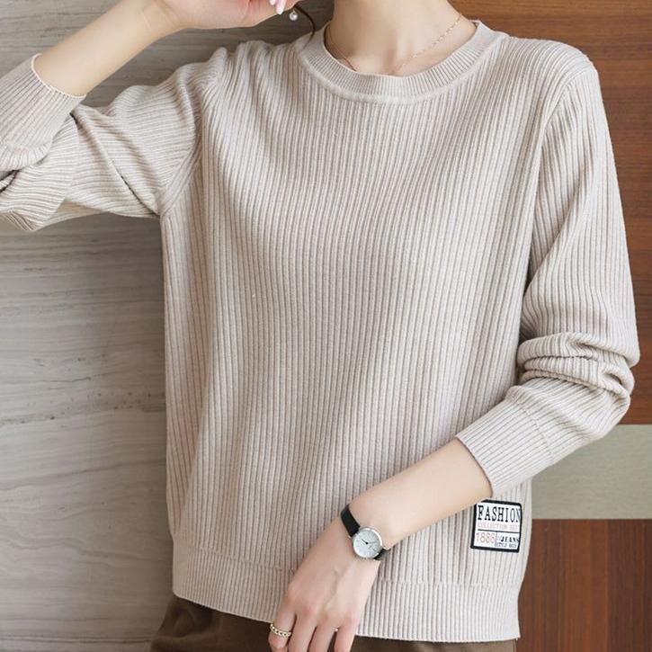 Plus-size Sweater Women's Loose Round-neck Pullover Casual Long-sleeved Solid-color Knitted Sweater Autumn and Winter Top