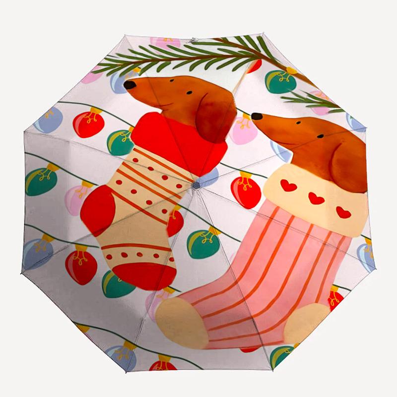 

1pc Christmas stockings Dog Automatic Folding Umbrella, 8-Rib Durable Iron Frame, Compact Travel Umbrella for Women & Men109