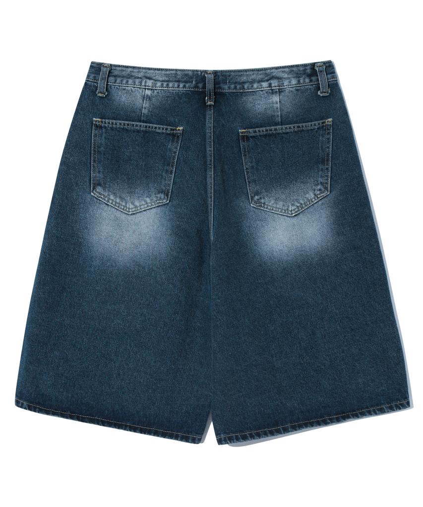 BASEMOMENT Washed Bermuda Denim Pants Medium Blue